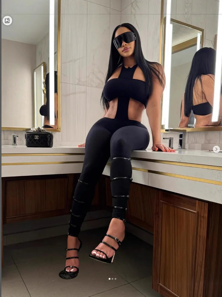FAGADOER Y2k Sexy Two Piece Outfits Woman Halter Sleeveless Backless Crop Top and Skiny Pants Suits Female Streetwear Clothing