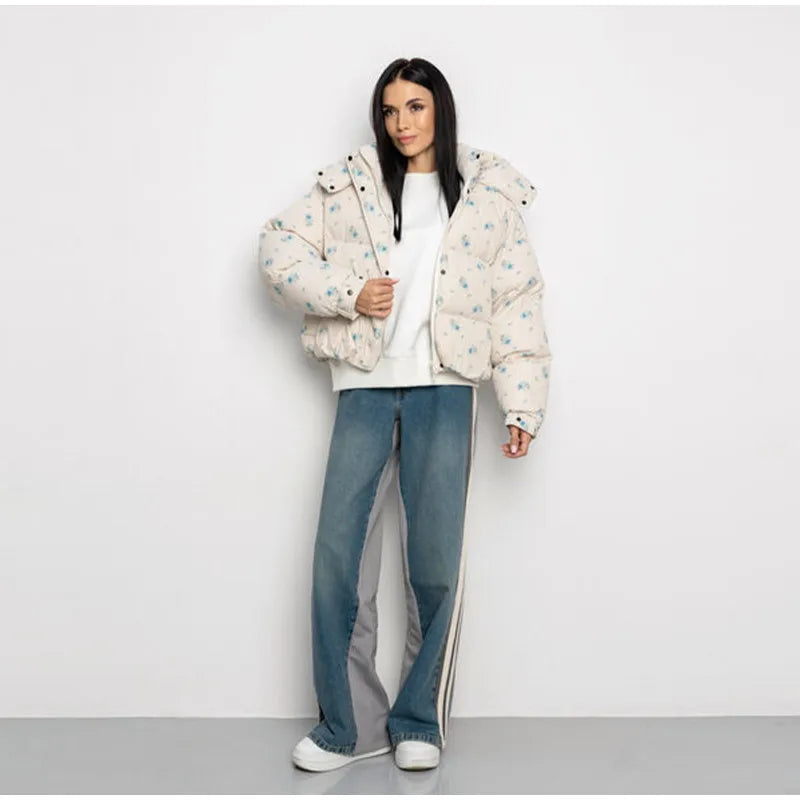 Casual Printed Zip Front Hoodie Jacket for Women