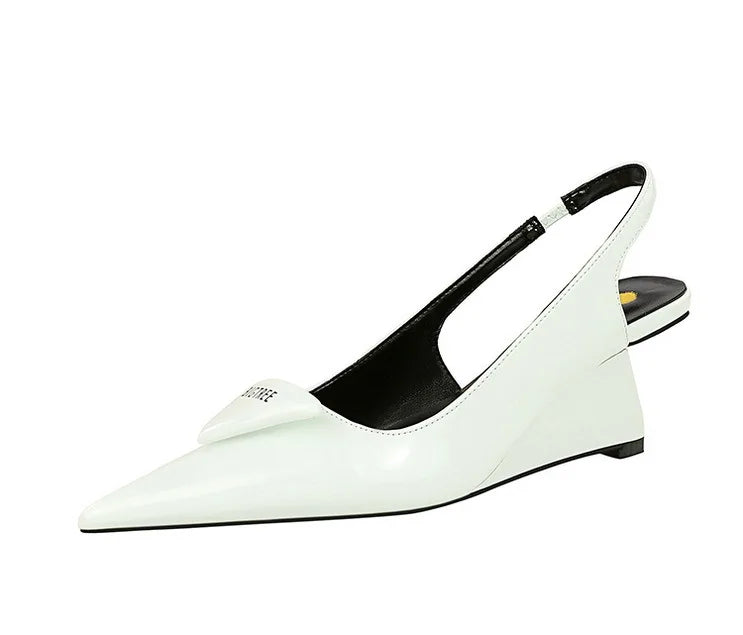 Patent Leather Wedge Heel Pumps With Back Strap for Women