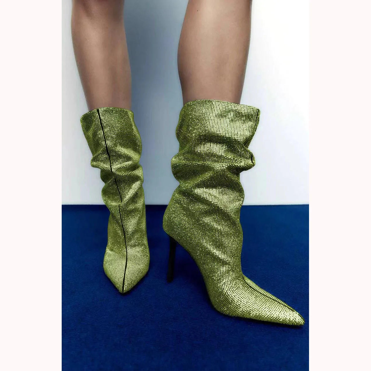 Rhinestone Embellished Pointed Toe Stiletto Boots For Women