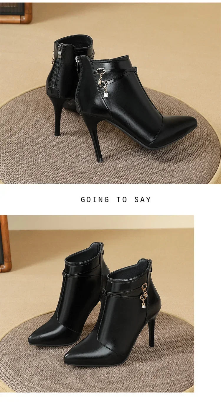 Crystal Pointed Toe High Heel Ankle Boots for Women