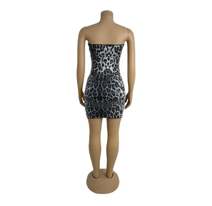 Sleeveless Top for Women Streetwear Slim Fit Type Leopard Print Strapless Sequined Ultra Short Vests Female Summer 2025 New