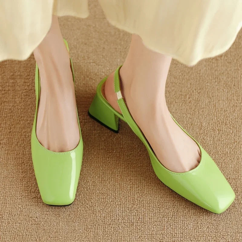 Elegant Bright Green Patent Leather Slingback Pumps for Women