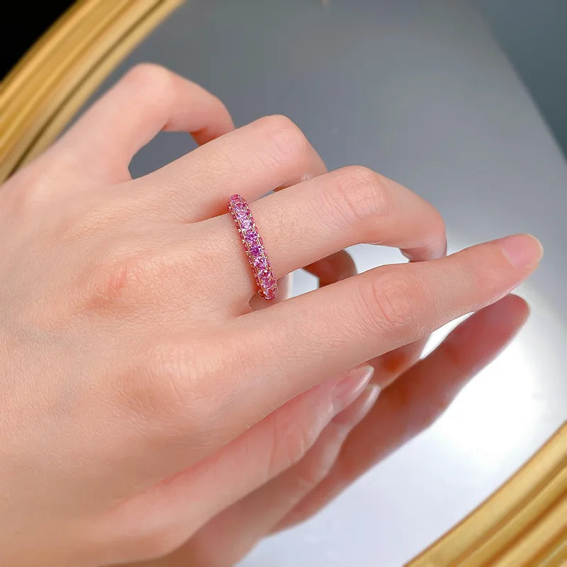 PANSYSEN Luxury 925 Sterling Silver Pink Sapphire High Carbon Diamond Ring for Women 18k White Gold Plated Wedding Party Jewelry