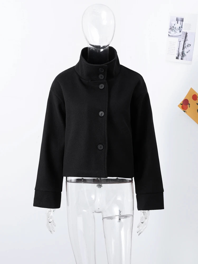 Casual Woolen Stand Collar Autumn Winter Coat for Women
