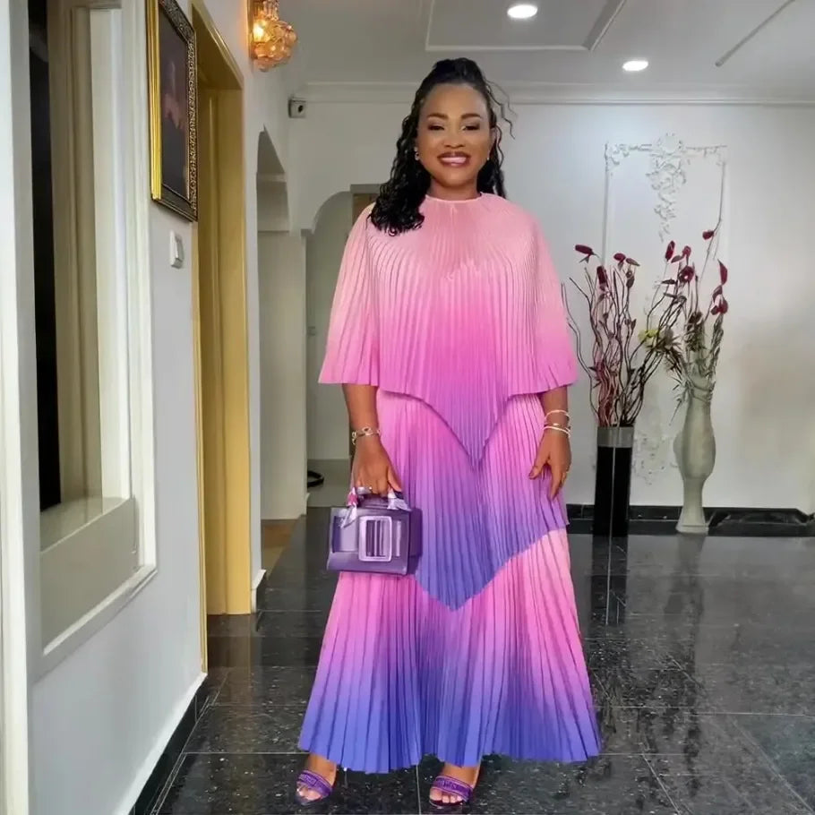 Elegant Pleated African Dress