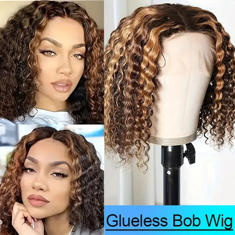 Ombre Deep Wave Bob Human Hair Lace Front Wig for Women