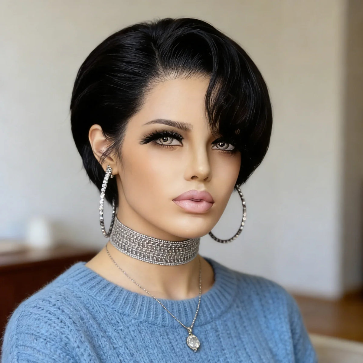 Short Straight Pixie Cut Human Hair Lace Front Wig for Women