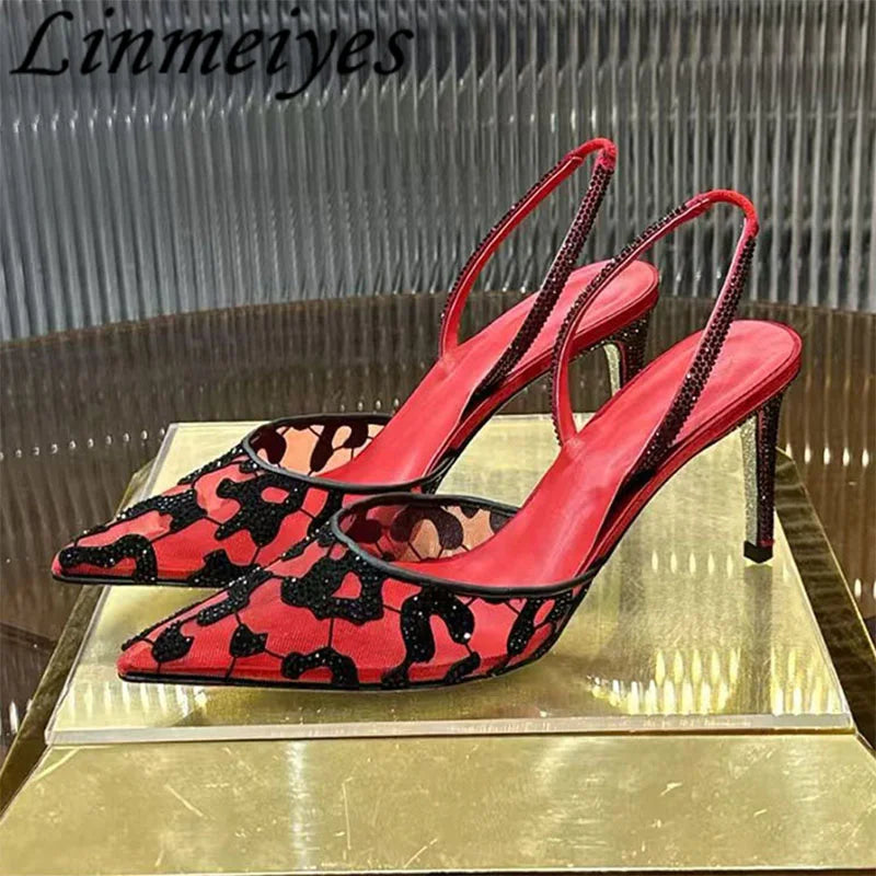 Rhinestone Mesh Pointed Toe Pumps