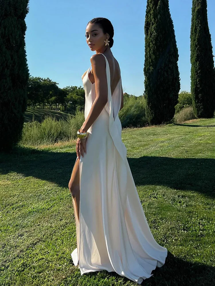 Sophisticated Backless Satin Evening Dress for Women