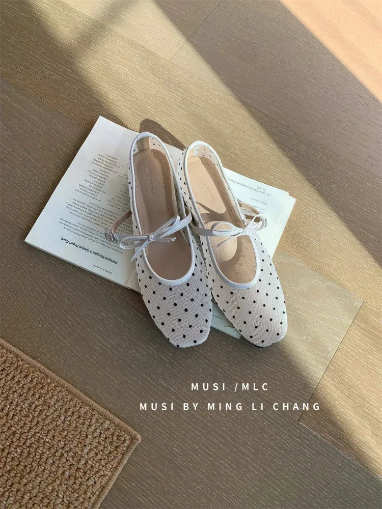 Square Toe Lace Up Ballet Flats