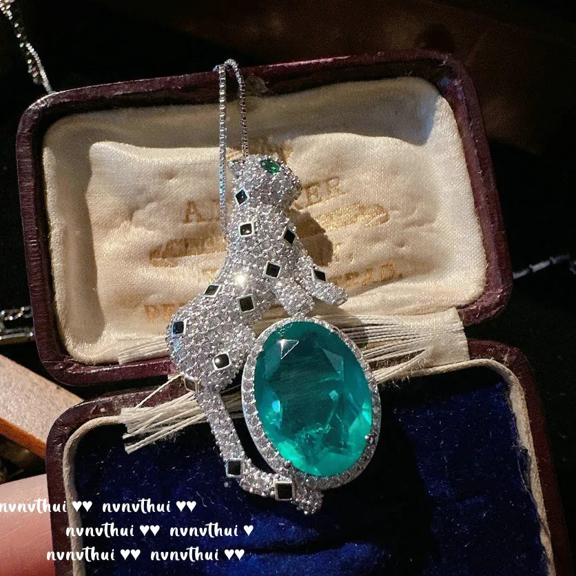 Emerald Cut Leopard Pendant Necklace With Chain for Women
