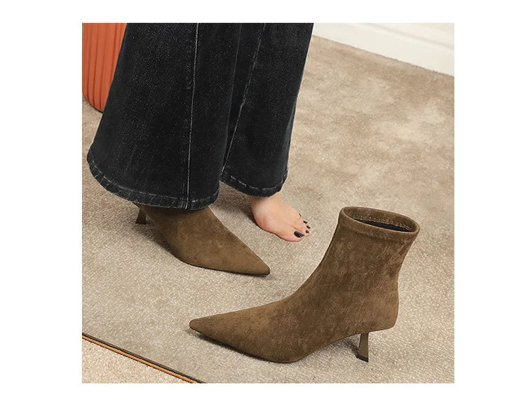 Suede Pointy Toe Sock Stiletto Boots