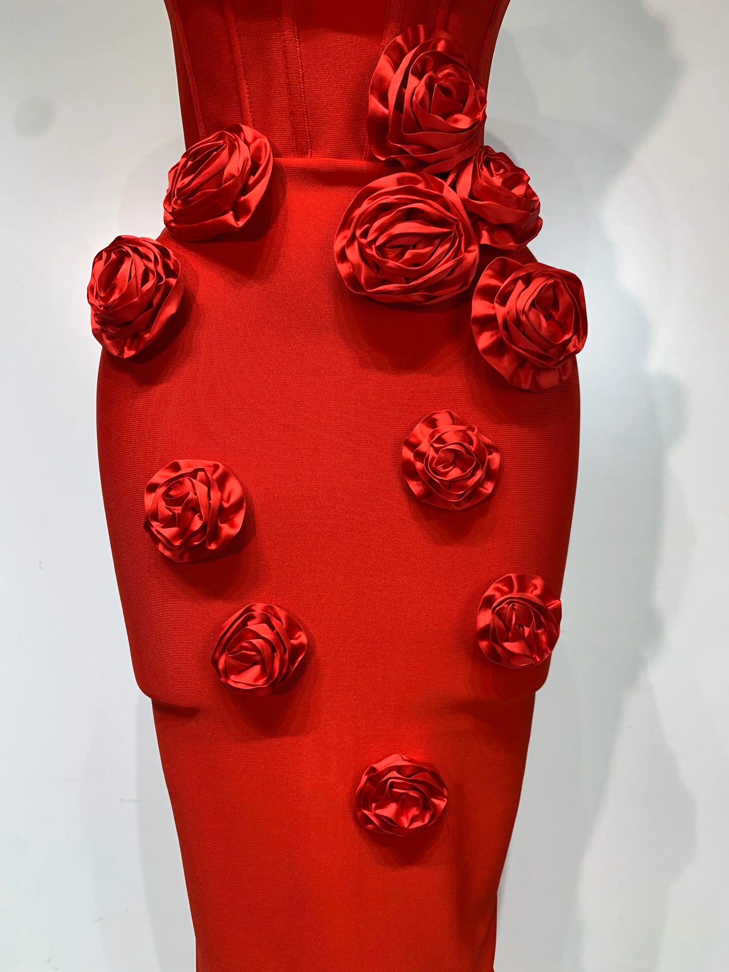 2025 Newest Women Sexy Strapless Backless Red Flower Midi Bandage Dress Celebirty Elegant Evening Club Party Birthday Dresses