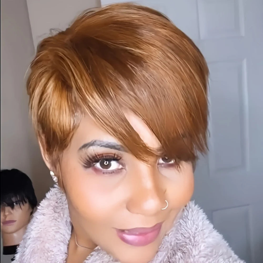 Heat Resistant Short Straight Synthetic Wig With Bangs For Women