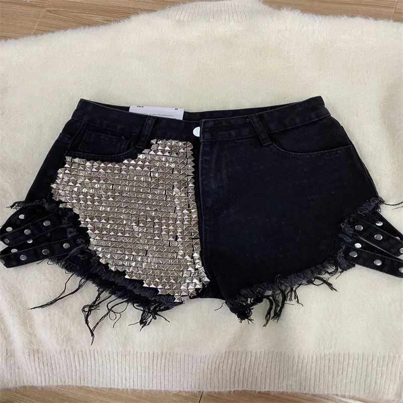 Relaxed Fit High Waisted Denim Shorts With Tassel Accents For Women
