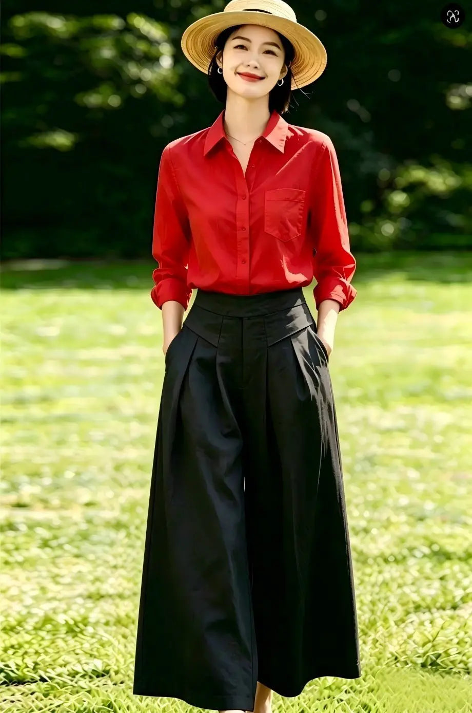 High-Waisted Cotton Linen Wide-Leg Culottes for Women