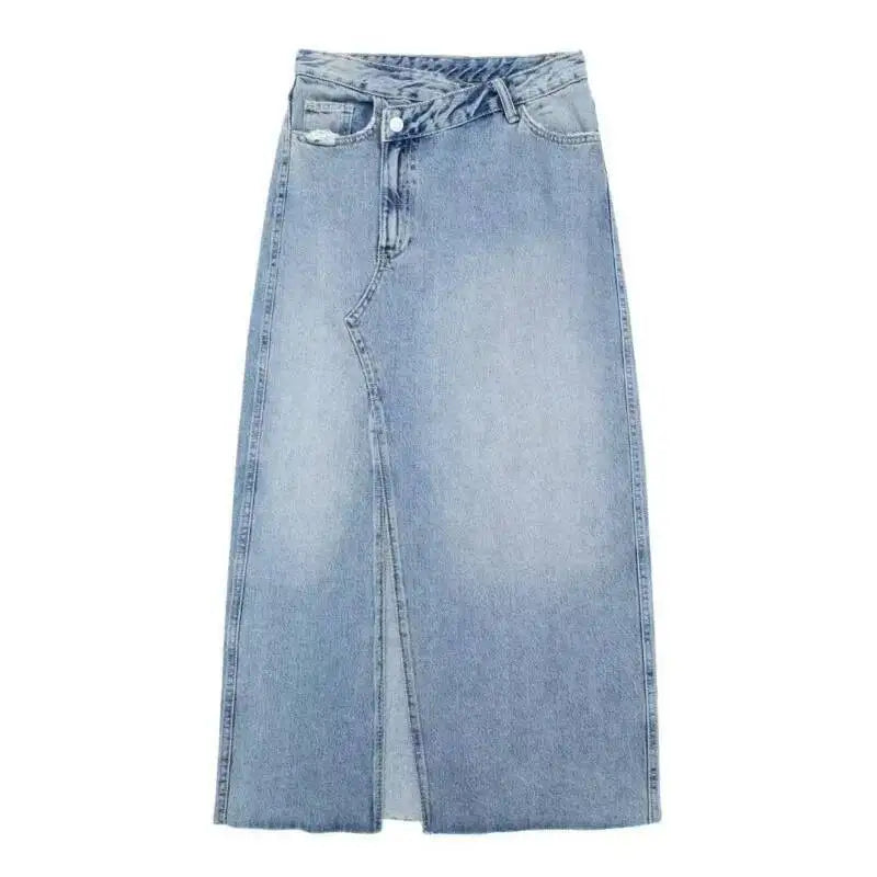 ANJY Summer New Women Chic Y2K Streetwear Elegant Ins Trendy Vintage Asymmetrical High Waisted Slimming Denim Split Skirt HK7080