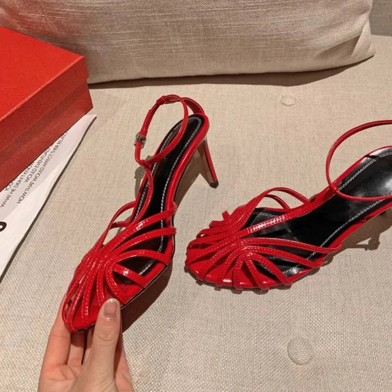 Elegant Narrow Band T-Strap High Heel Sandals for Women