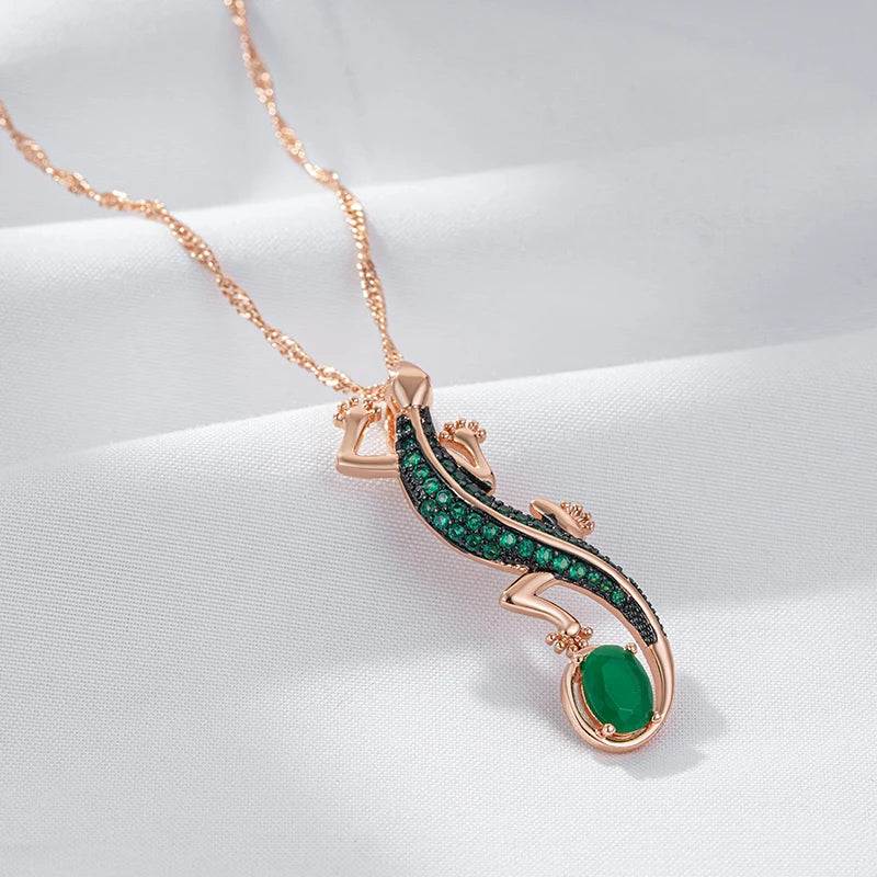Green Zircon Lizard Pendant Necklace