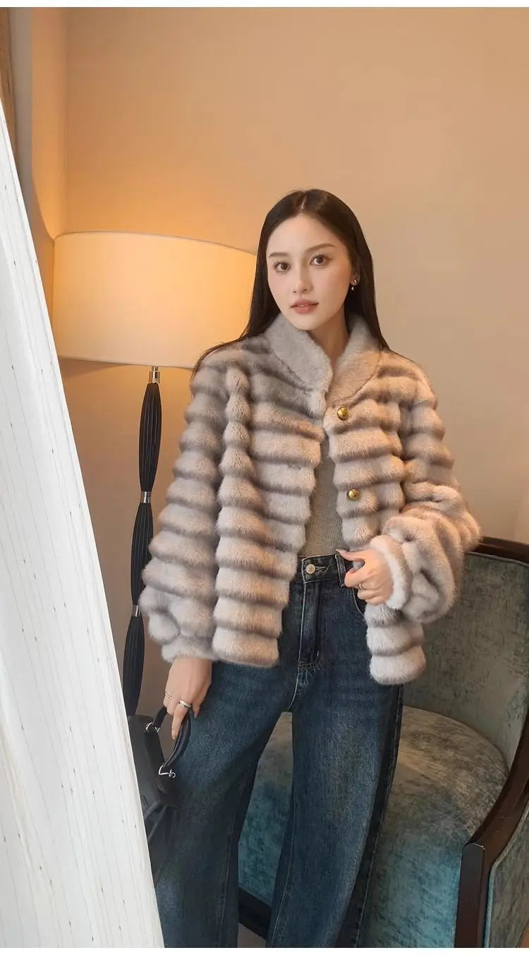 Faux Fur Coat for Women,Single Breasted Jacket,Thicken Warm,High Quality,Preppy Style, Female Clothes,New,Winter,2025
