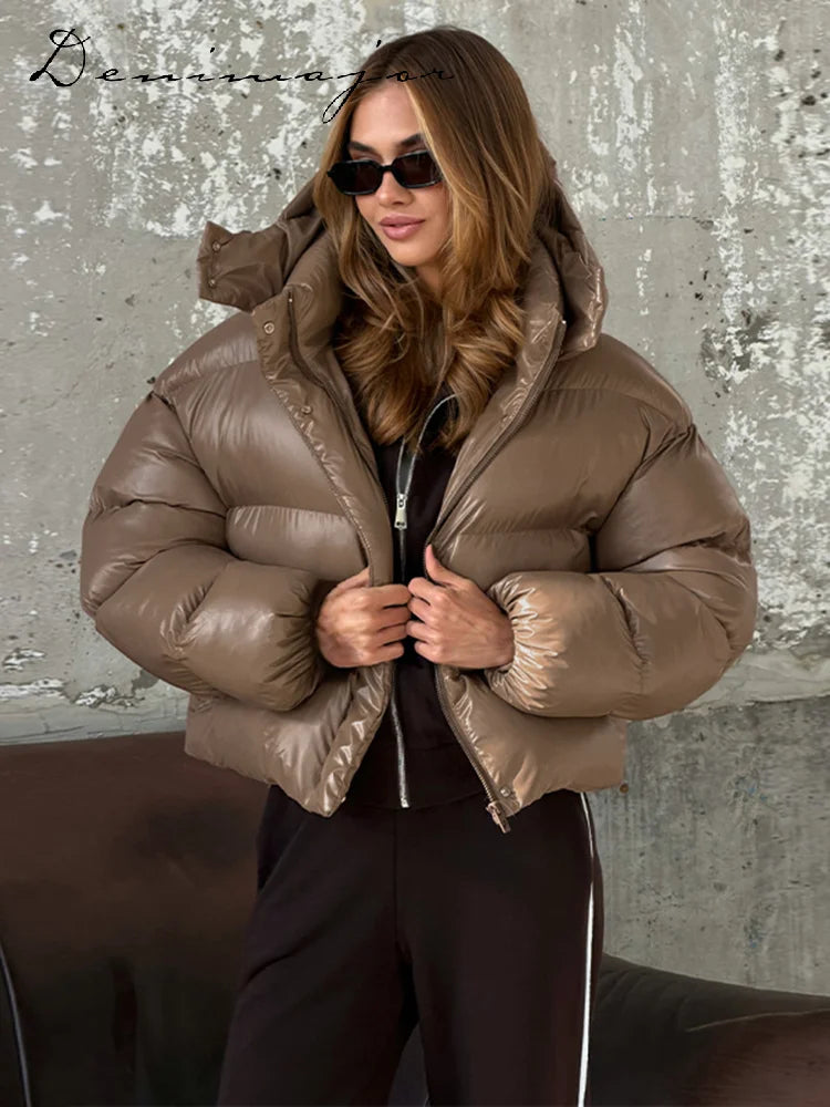 Detachable Hood Cropped Padded Winter Jacket for Women