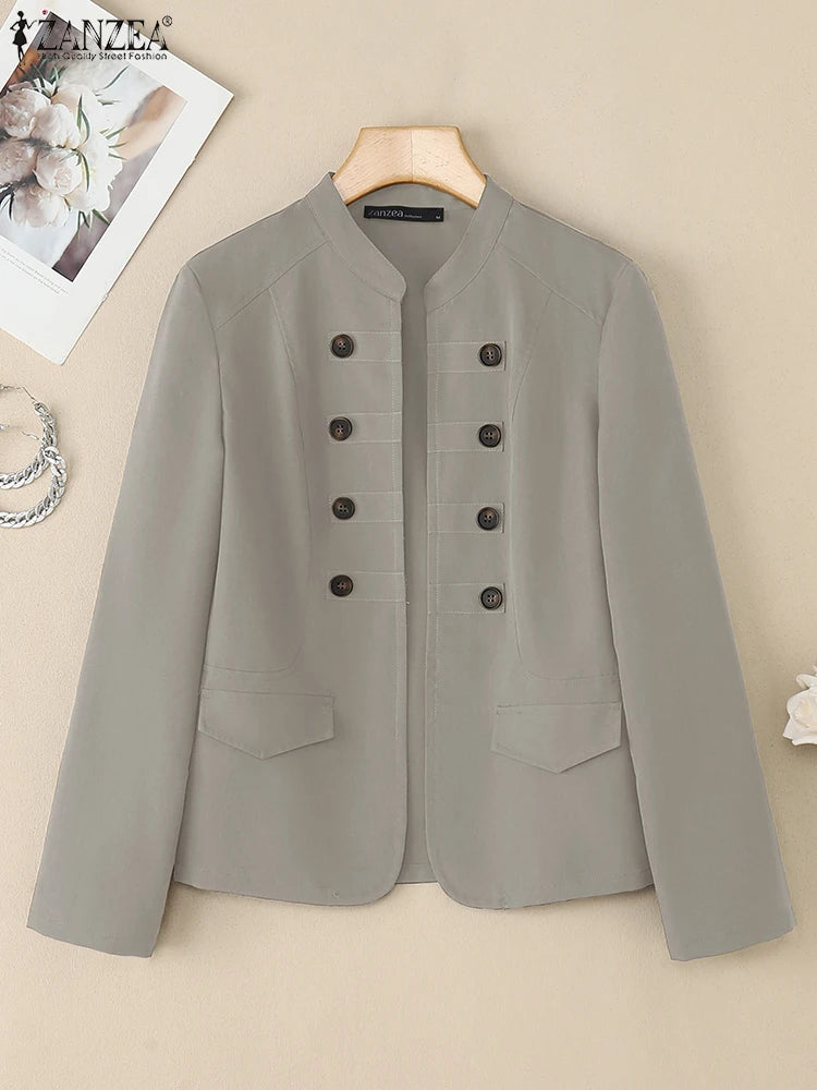Lightweight Mandarin Collar Open Front Jacket for Women