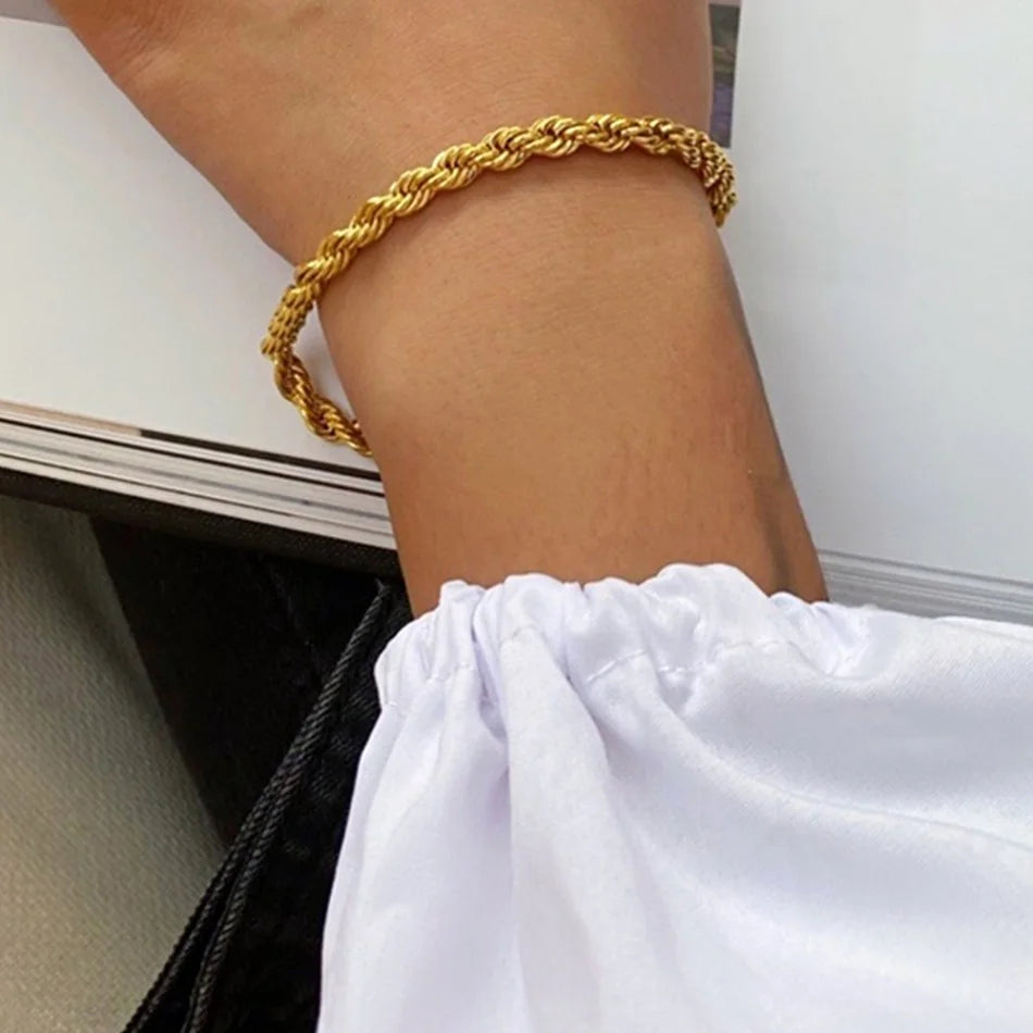 Gold Tone Stainless Steel Figaro Chain Bracelet for Women