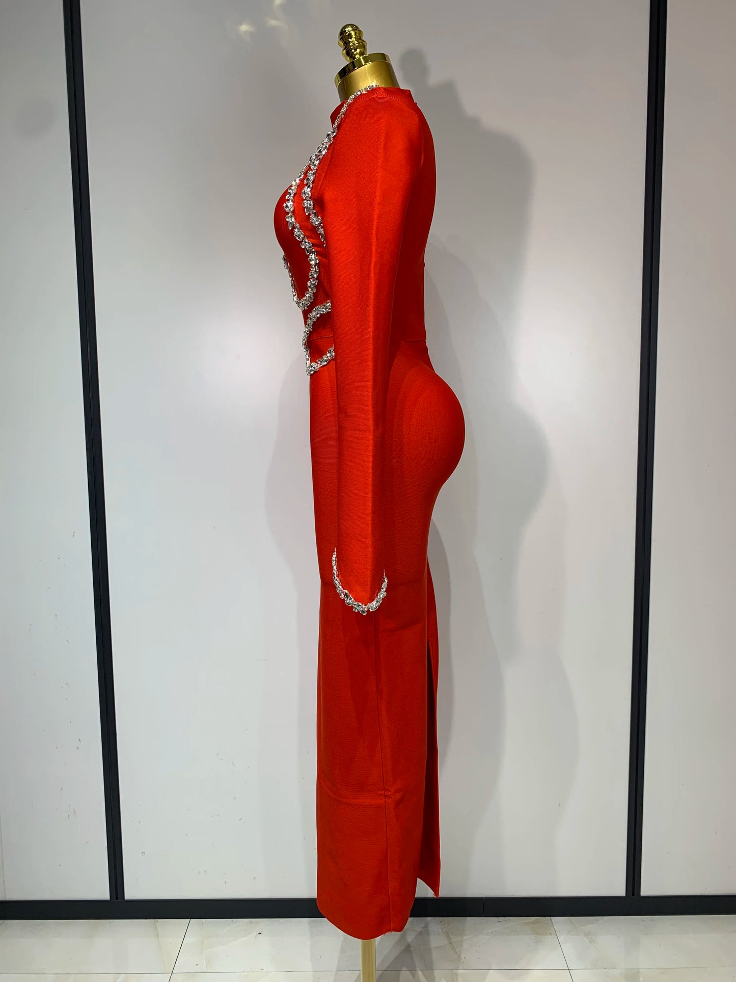 Women Sexy Long Sleeve Diamonds Maxi Long Bodycon Bandage Dress 2025 Celebrity Elegant Evening Party Luxury Birthday Dresses