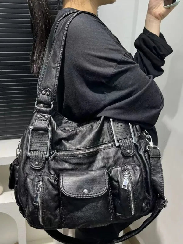 Y2K Multi-Pocket Motorcycle Shoulder Bag for Women