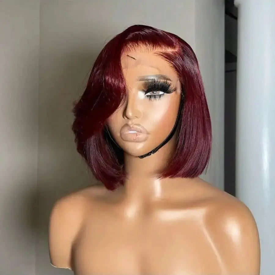 Elegant Burgundy Straight Lace Front Human Hair Bob Wig for Women