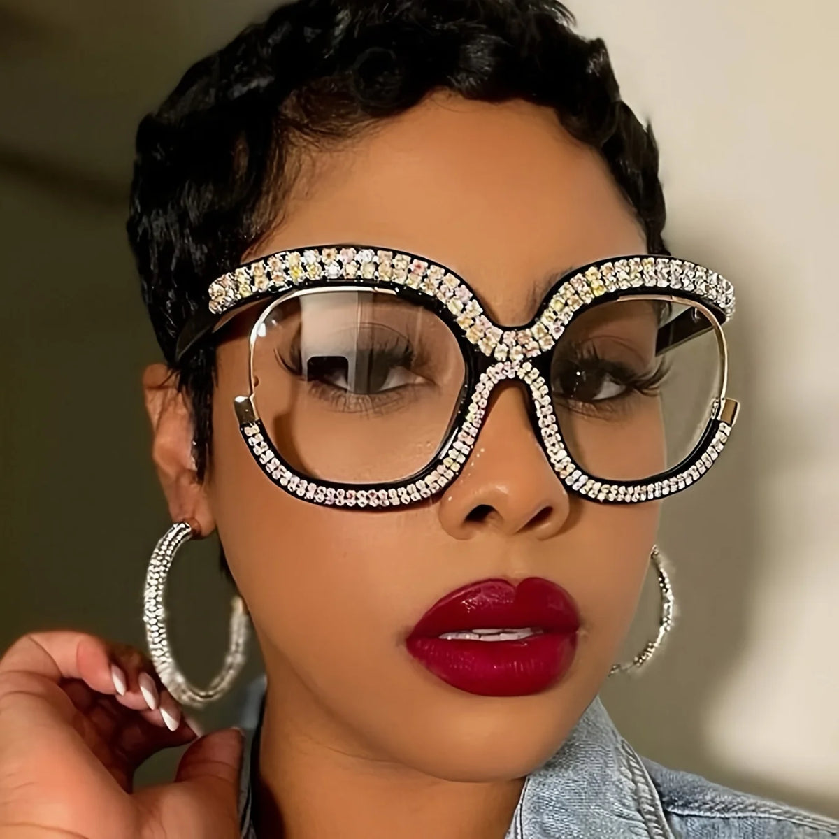 Oversized Rhinestone Fashion Glasses