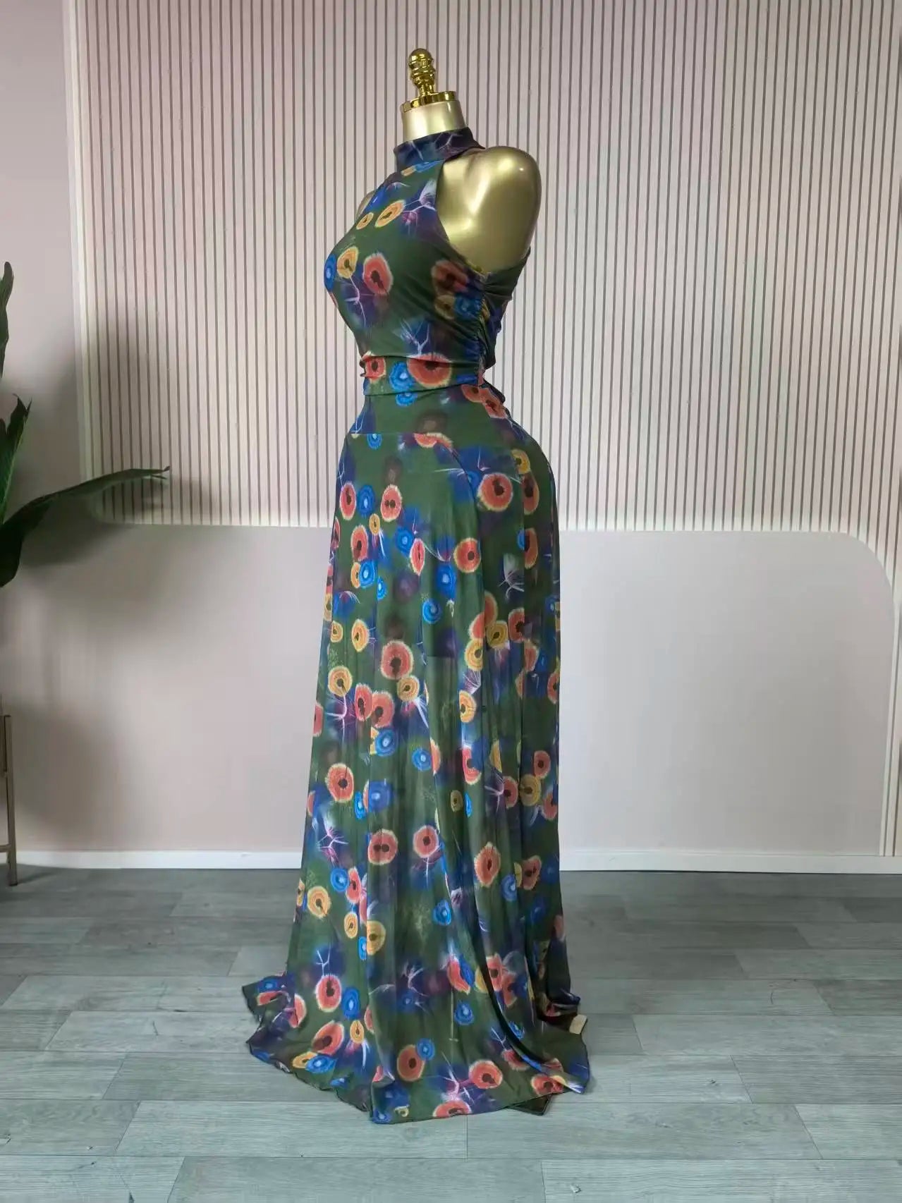 Elegant Printed Sleeveless With Sashes Maxi Dress for Women