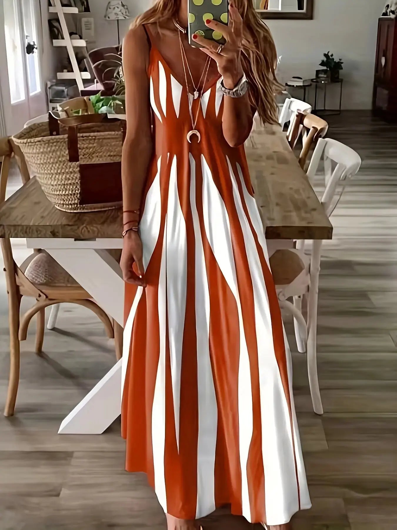Casual Striped Sleeveless Knit Maxi Dress For Women