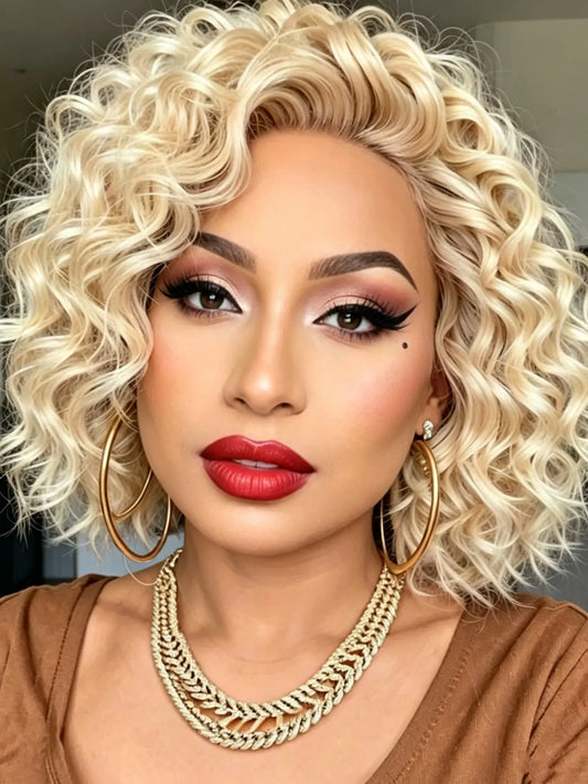 Pre Plucked Short Lace Front Deep Wave Human Hair Wig For Women