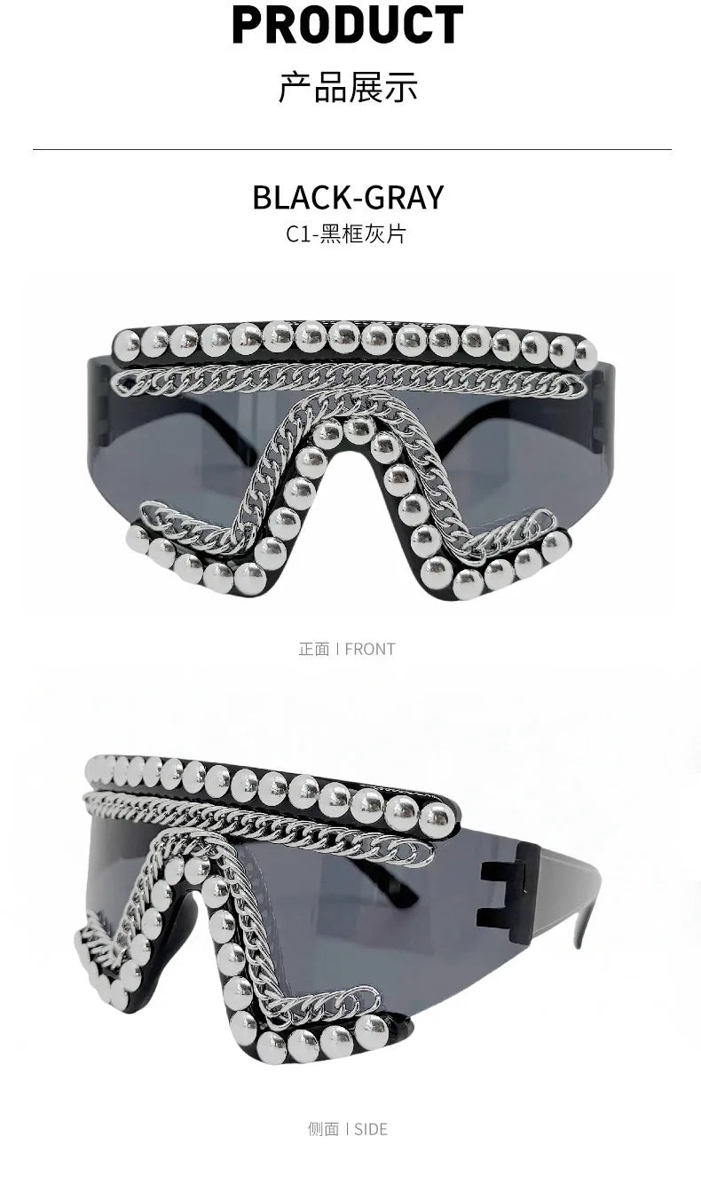 Oversized Rhinestone Chain Sunglasses