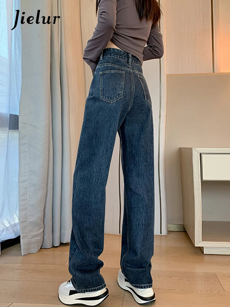 High Waist Casual Wide Leg Straight Jeans for Women