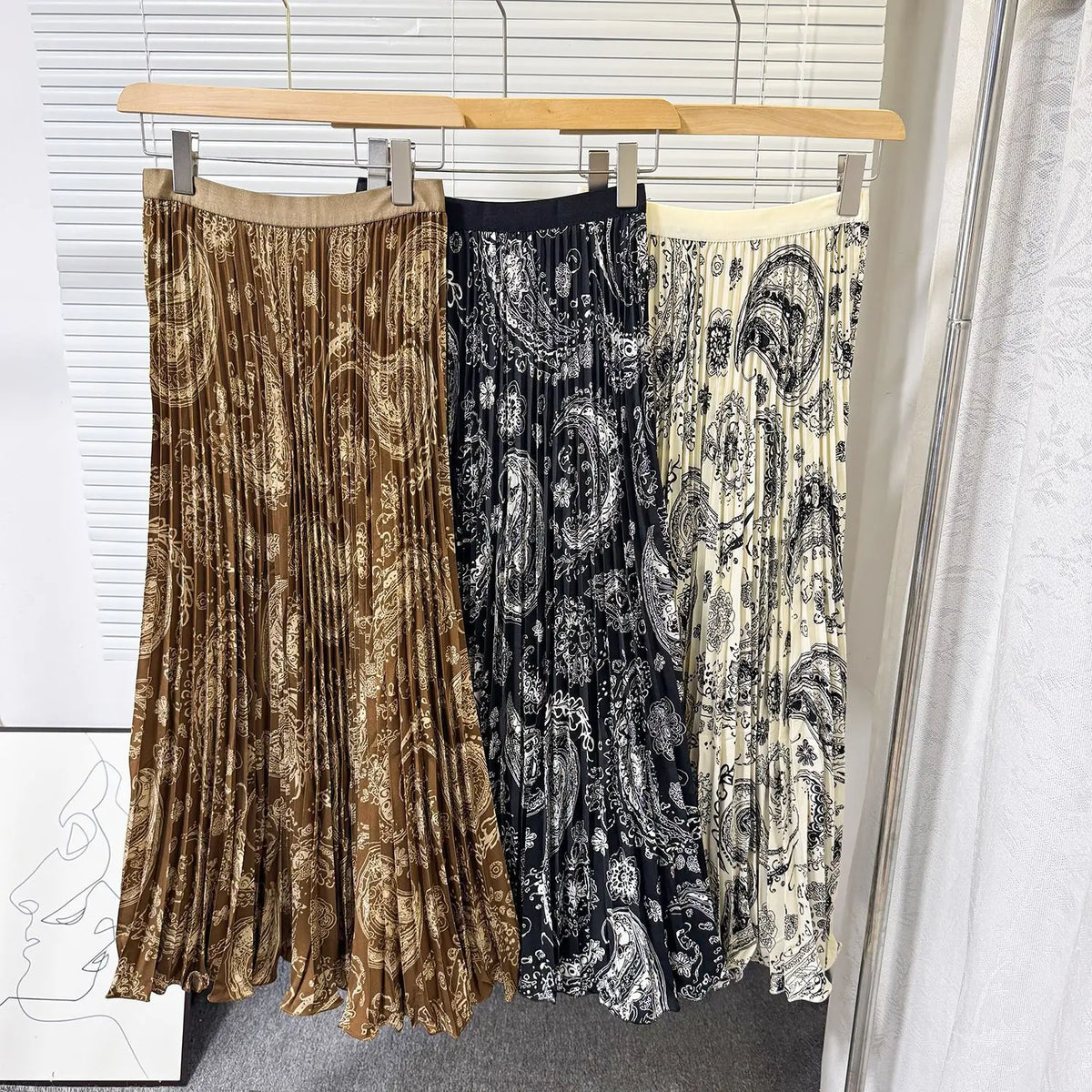 Floral Ruffle A Line Midi Skirt with Elastic Waist for Women