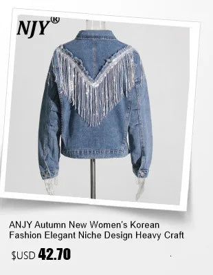 ANJY Autumn Winter New Women European Trendy Padded Coat Heavy-Duty Denim Patchwork Pocket Color-Block Hooded Down Jacket A12508