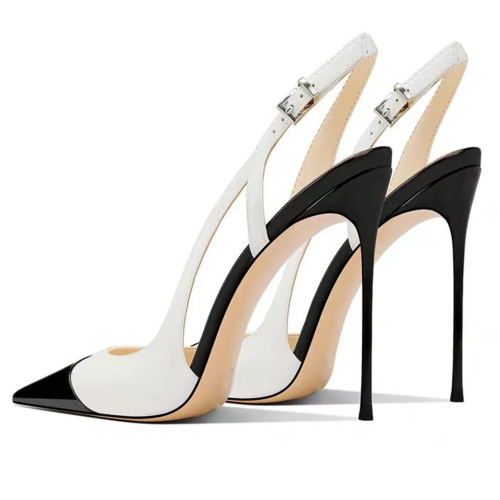 Patent Leather Pointed Toe Pumps With Rhinestone Ankle Strap for Women