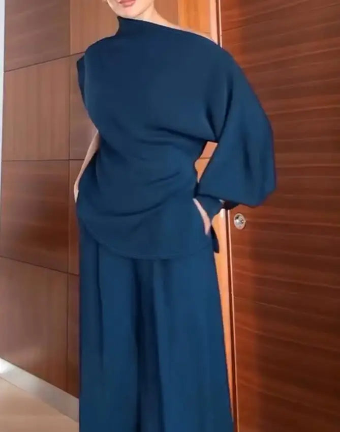 Chic Asymmetrical Skew Neck Two Piece Set For Women