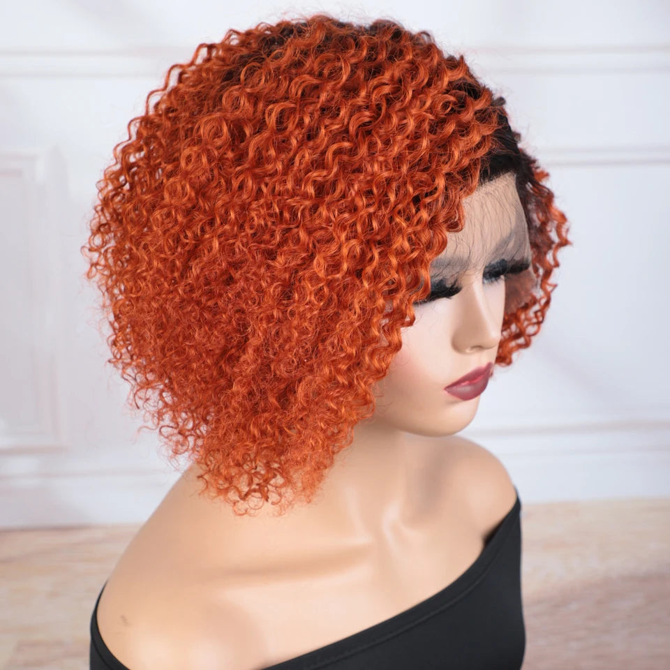 Short Curly Bob Lace Front Human Hair Wig for Women