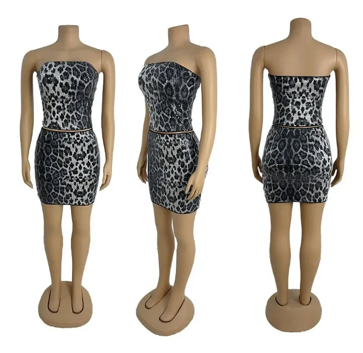 Sleeveless Top for Women Streetwear Slim Fit Type Leopard Print Strapless Sequined Ultra Short Vests Female Summer 2025 New