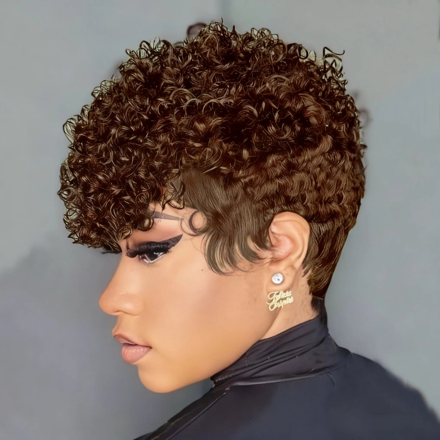 Short Natural Black Human Hair Pixie Cut Wig for Curly Wigs Urban Edge Wave Full Machine Made For Women