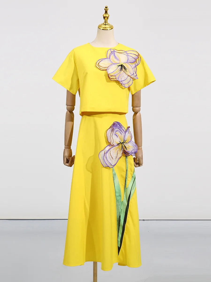Elegant Floral Backless Cropped Top Two Piece Set for Women
