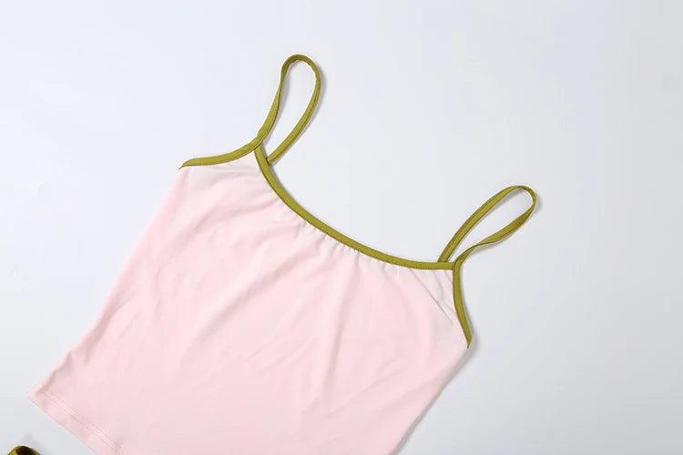 Color Blocking Backless Camisoles and Ribbon Long Skirts Two Piece Set for Women