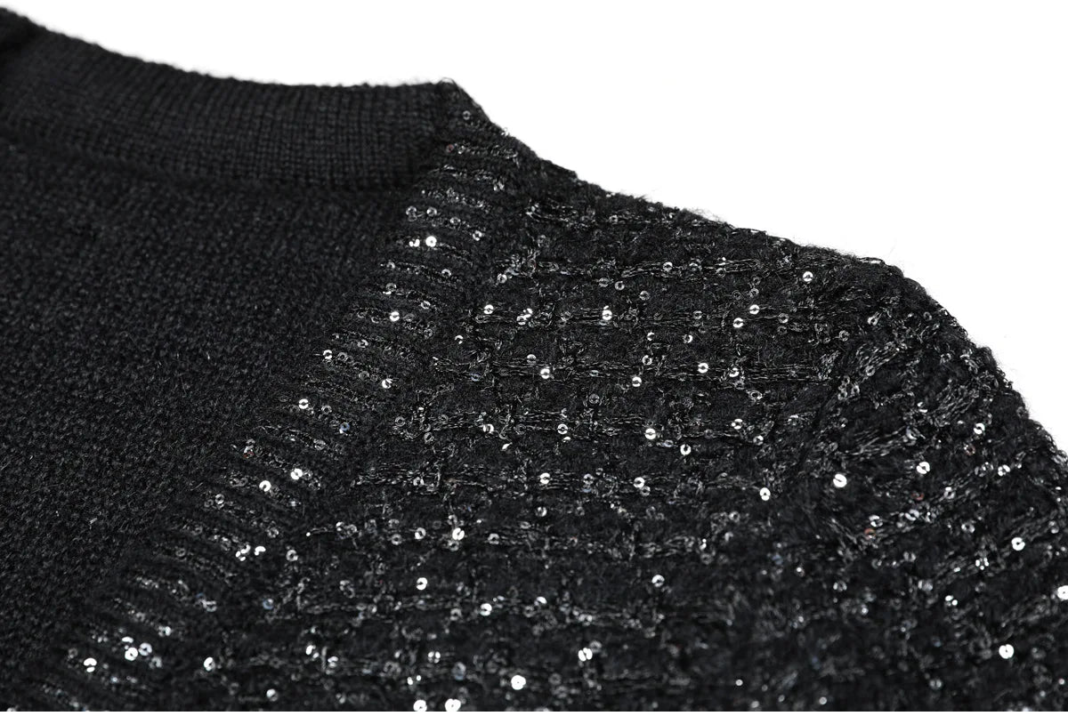 2025 Spring and Autumn New High-end Fashion Long-sleeved Sequined Knitted Cardigan Elegant Commuter V-neck Cardigan Top Jacket