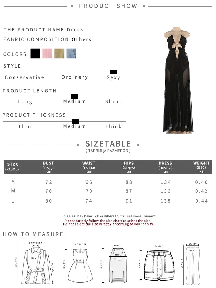 See Through Halter Backless Ruched Patchwork Dress for Women