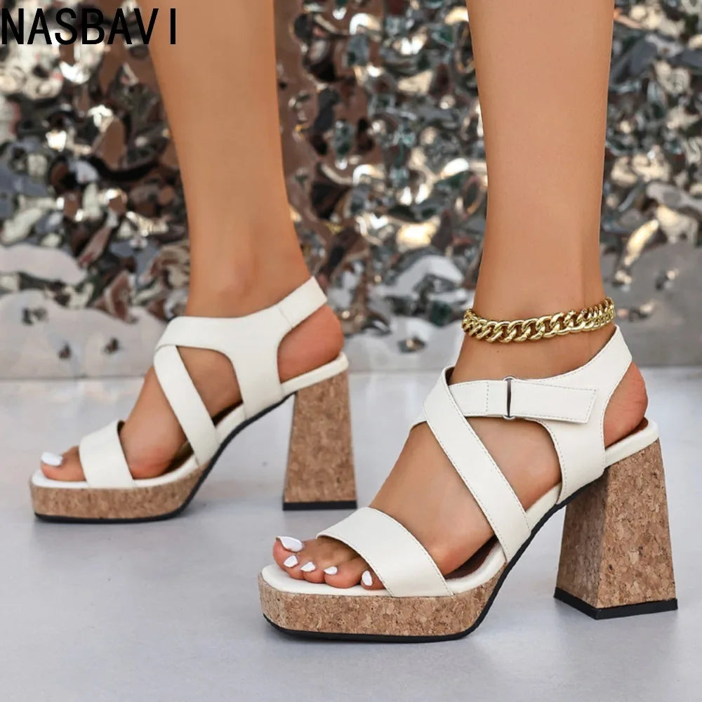 Brown Chunky Heel Platform Sandals