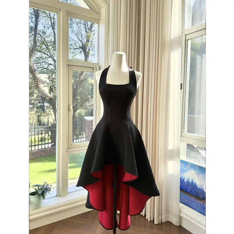 Elegant Contrasting Color Square Neckline Dress For Women